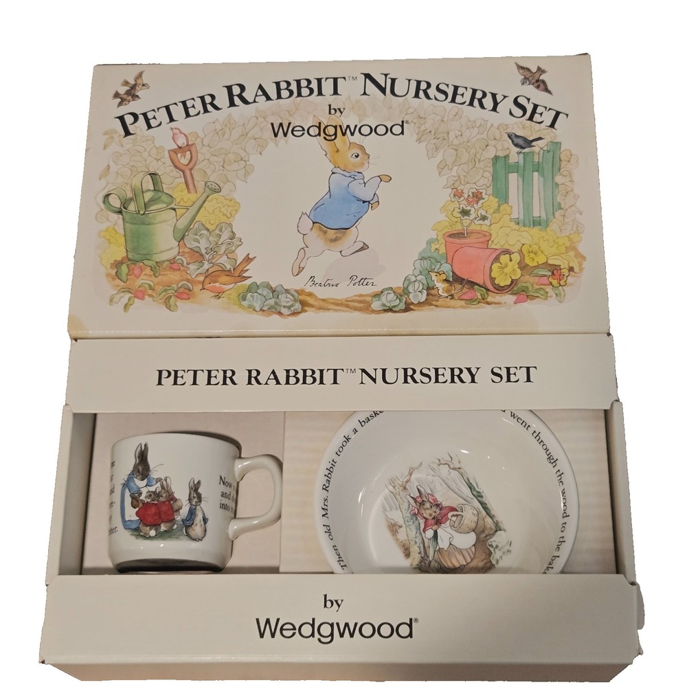 Vtg Wedgwood Beatrix Potter Peter Rabbit 3 Piece Nursery Dish Set‎ in Box Easter